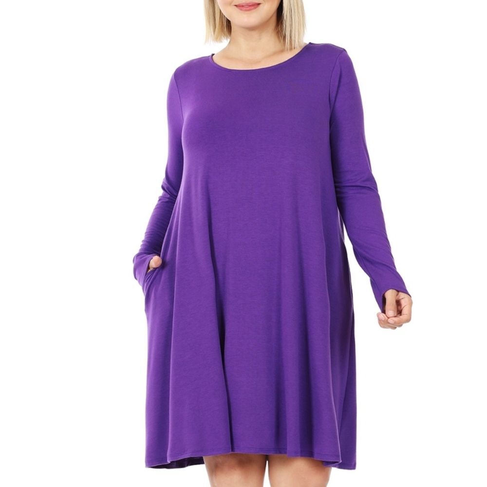 Zenana Outfitters Women's Long Sleeve Round Neck Midi Length Dress - NWOT
